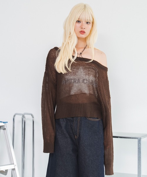 WEGO（ウィゴー）の「WEGO/【26年秋冬新作】モヘアタッチワンショルショートニット（ニット/セーター・レディース・グレー/ブラウン/ライトピンク/グリーン系その他・FREE）」の22枚目の写真