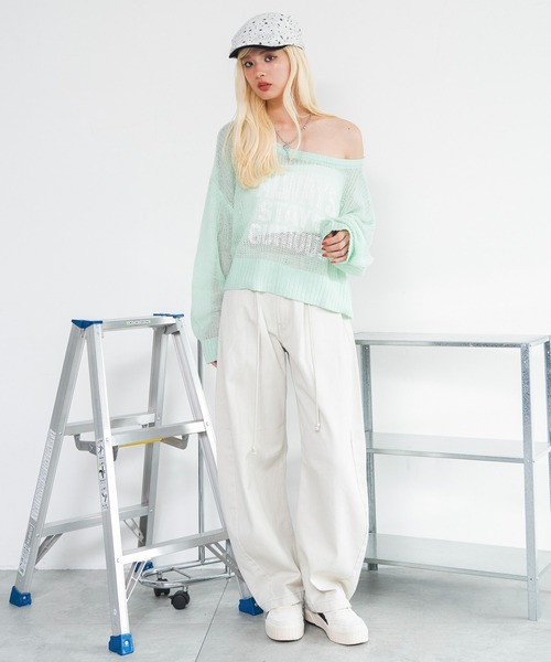 WEGO（ウィゴー）の「WEGO/【26年秋冬新作】モヘアタッチワンショルショートニット（ニット/セーター・レディース・グレー/ブラウン/ライトピンク/グリーン系その他・FREE）」の16枚目の写真