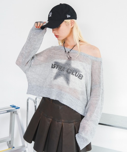 WEGO（ウィゴー）の「WEGO/【26年秋冬新作】モヘアタッチワンショルショートニット（ニット/セーター・レディース・グレー/ブラウン/ライトピンク/グリーン系その他・FREE）」の17枚目の写真