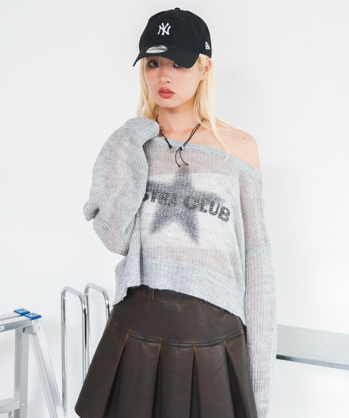 WEGO（ウィゴー）の「WEGO/【26年秋冬新作】モヘアタッチワンショルショートニット（ニット/セーター・レディース・グレー/ブラウン/ライトピンク/グリーン系その他・FREE）」の18枚目の写真