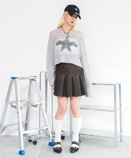 WEGO（ウィゴー）の「WEGO/【26年秋冬新作】モヘアタッチワンショルショートニット（ニット/セーター・レディース・グレー/ブラウン/ライトピンク/グリーン系その他・FREE）」の20枚目の写真