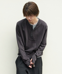 レイヤードヘンリーネックTシャツ [チャコール]