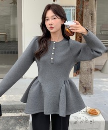 PEARL BUTTON PEPLUM TOPS（パールボタンペプラムトップス）