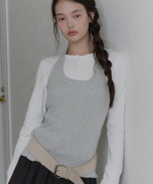 GIUNON(ジウノン)の「hem mellow holter neck tops / ヘムメロウホルターネックトップス(Tシャツ/カットソー・レディース・イエロー/ミント/ブラック/レッド/グレー・FREE)」の3枚目の写真