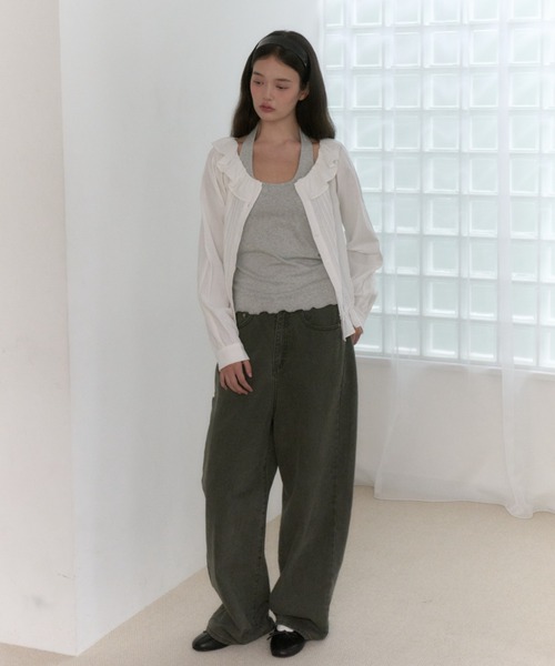 GIUNON(ジウノン)の「hem mellow holter neck tops / ヘムメロウホルターネックトップス(Tシャツ/カットソー・レディース・イエロー/ミント/ブラック/レッド/グレー・FREE)」の14枚目の写真