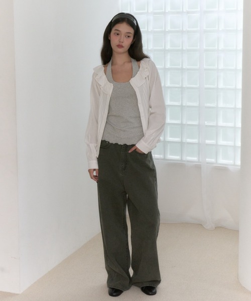 GIUNON(ジウノン)の「hem mellow holter neck tops / ヘムメロウホルターネックトップス(Tシャツ/カットソー・レディース・イエロー/ミント/ブラック/レッド/グレー・FREE)」の16枚目の写真
