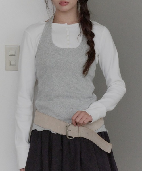 GIUNON(ジウノン)の「hem mellow holter neck tops / ヘムメロウホルターネックトップス(Tシャツ/カットソー・レディース・イエロー/ミント/ブラック/レッド/グレー・FREE)」の9枚目の写真