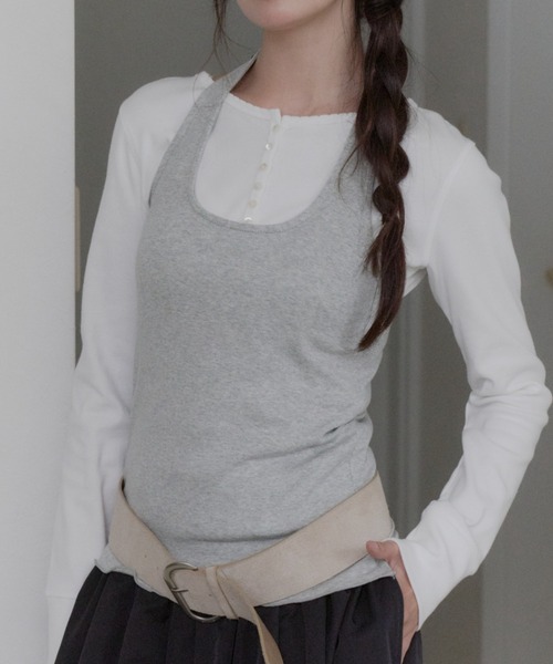 GIUNON(ジウノン)の「hem mellow holter neck tops / ヘムメロウホルターネックトップス(Tシャツ/カットソー・レディース・イエロー/ミント/ブラック/レッド/グレー・FREE)」の10枚目の写真