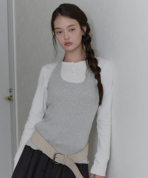 GIUNON(ジウノン)の「hem mellow holter neck tops / ヘムメロウホルターネックトップス(Tシャツ/カットソー・レディース・イエロー/ミント/ブラック/レッド/グレー・FREE)」の11枚目の写真