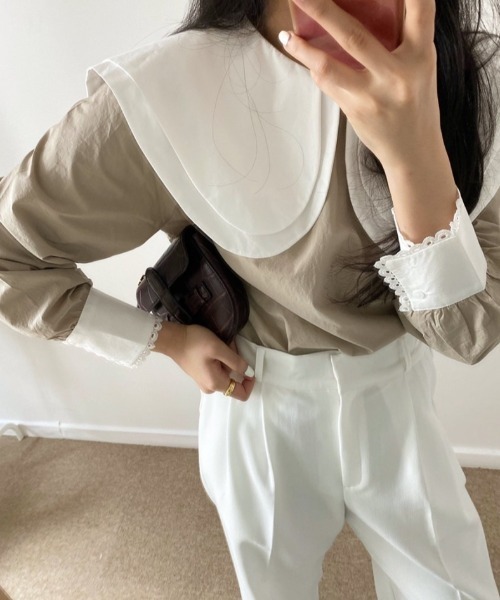 FAVORITO（ファヴォリート）の「ビッグラペル長袖ブラウス（シャツ/ブラウス・レディース・モカ/ブラック・F）」の9枚目の写真