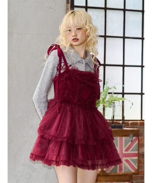 jouetie(ジュエティ)の「ボリュームチュールキャミワンピース(ワンピース・レディース・オフホワイト/ブラック/ボルドー・FREE)」の3枚目の写真