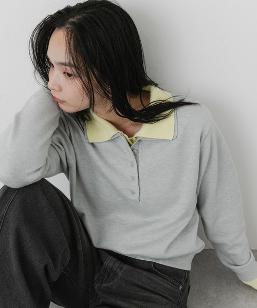 SENSE OF PLACE by URBAN RESEARCH(センスオブプレイスバイアーバンリサーチ)の「レイヤードポロニット(ニット/セーター・レディース・ブラウン/チャコールグレー/グレー・ONE)」の3枚目の写真