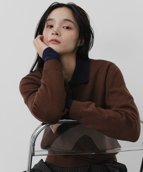 SENSE OF PLACE by URBAN RESEARCH(センスオブプレイスバイアーバンリサーチ)の「レイヤードポロニット(ニット/セーター・レディース・ブラウン/チャコールグレー/グレー・ONE)」の20枚目の写真