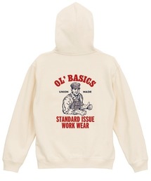Ol' Basics(オール・ベーシックス) プルパーカー スウェット ワーカーイラスト バックプリント 裏毛 トップス メンズ ユニセックス