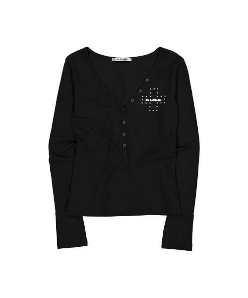 SETUP-EXE（セットアップイーエックスイー）の「DEEP V-NECK BUTTON TOP / ブラック（Tシャツ/カットソー・レディース・その他・OS）」の5枚目の写真