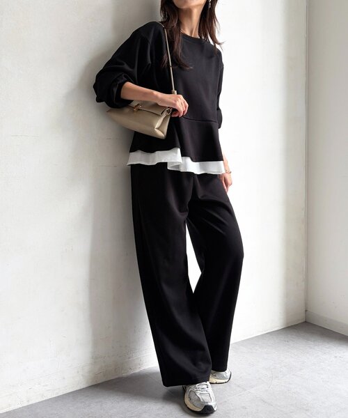 Chez toi(シェトワ)の「シャツドッキングダンボールプルオーバー×イージーパンツ(セットアップ・レディース・ブラック/ブラウン/グレー・FREE)」の2枚目の写真