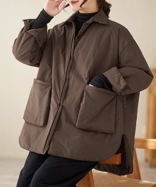 ReRe(リリ)の「スタンドカラーオーバーサイズジャケット(ブルゾン・レディース・キナリ/ブラック/ダークブラウン・LARGE/X-LARGE/MEDIUM)」の7枚目の写真