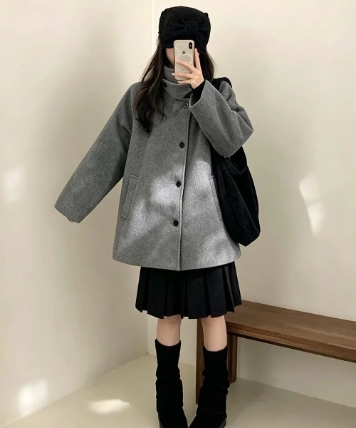 FAVORITO(ファヴォリート)の「メルトンスタンドカラージャケット(その他アウター・レディース・ブラック/グレー・F)」の10枚目の写真