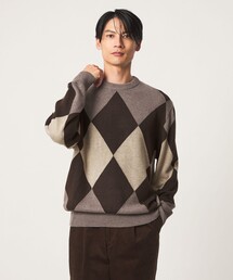 <GIM>アーガイル 7G クルーネック ニット