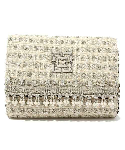 Language（ランゲージ）の「アンティークラメツィードバッグ（クラッチバッグ・レディース・アイボリー系/ピンク系/ブラック系・38）」の2枚目の写真