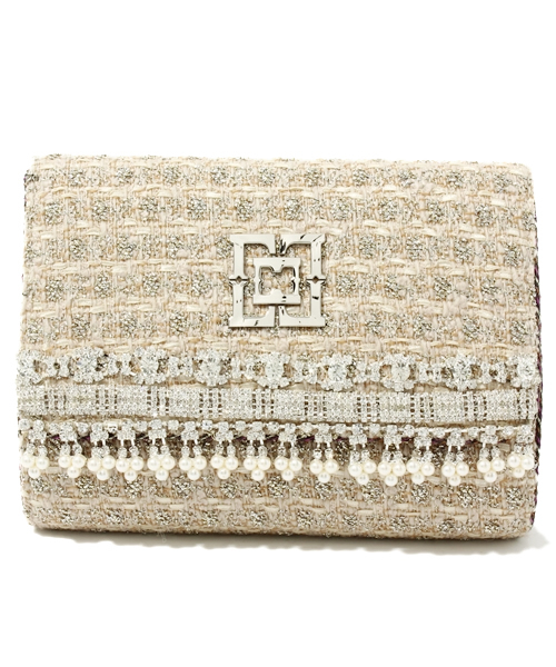 Language（ランゲージ）の「アンティークラメツィードバッグ（クラッチバッグ・レディース・アイボリー系/ピンク系/ブラック系・38）」の3枚目の写真