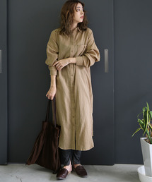 select MOCA | 【2018 A/W】ガーゼシャツワンピース/コットンフロントボタン長袖ロング丈ワンピース(ワンピース)