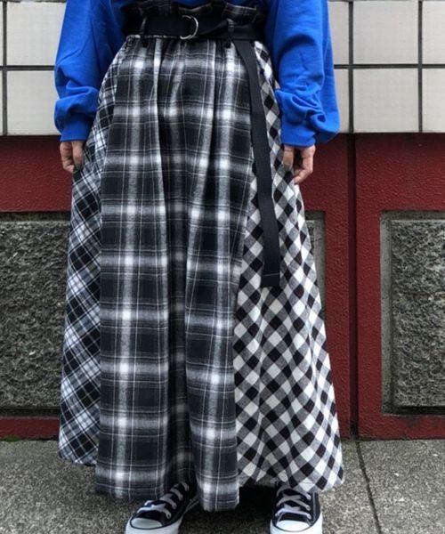 tiptop（ティップトップ）の「ベルト付チェック柄パネル切替ロング丈
