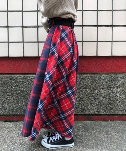 ノップドゥノット　ギャザースカート　パネルチェック tiptop（ティップトップ）の「ベルト付チェック柄パネル切替ロング丈