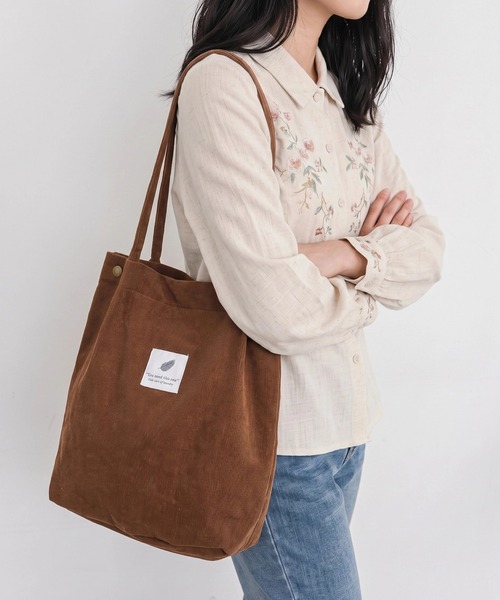 STYLEBLOCK（スタイルブロック）の「コーデュロイトートバッグ（トートバッグ・レディース・ホワイト/ブラック/ベージュ/ブラウン/グレー/ピンク/イエロー/グリーン・FREE）」の4枚目の写真