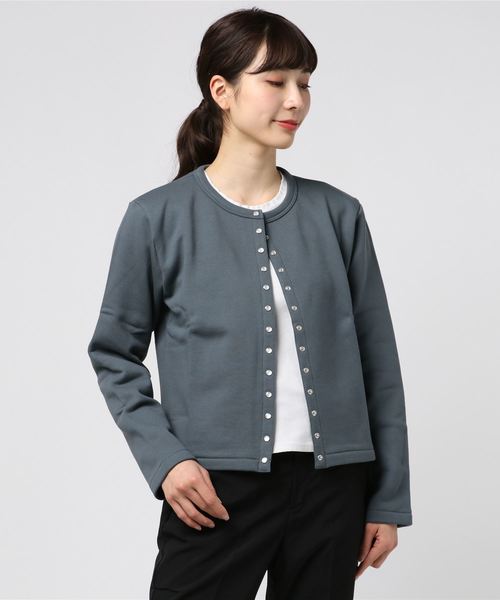 agnes b　プレッション　レザー　カーディガン　ブルゾン　ジャケット　グレー CU32 CARDIGAN レザーカーディガンプレッション ｜agnès b. HOMME