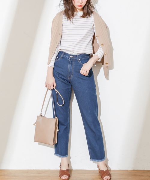 natural couture（ナチュラルクチュール）の「センタープレスデニム（デニムパンツ・レディース・アイボリー/ブルー・SMALL/MEDIUM）」の11枚目の写真