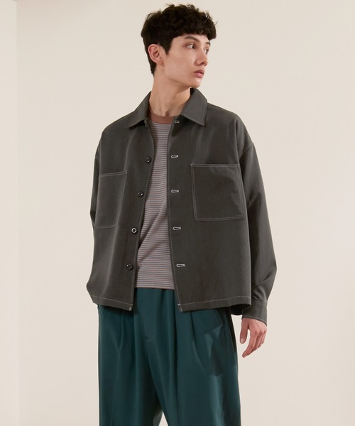 EMMA CLOTHES(エマクローズ)の「TRストレッチ ビッグステッチ L/Sオーバーボックス CPOシャツジャケット EMMA CLOTHES(シャツ/ブラウス・メンズ・ブラック/グリーン/ブラック系その他/ブラウン系その他/ブルー系その他2/ブラウン系その他4/グリーン系その他/ブラウン系その他3/モカ/ブルー/スモークグレー/ブラウン系その他5/ブラウン系その他6/ブラウン系その他7/グレイッシュベージュ/ダークブラウン/サックスブルー/ライラック/ブルー系その他/ブラウン系1・FREE)」の3枚目の写真