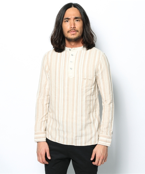 goa（ゴア）の「ﾘﾈﾝ混ｽﾄﾗｲﾌﾟﾍﾝﾘｰP,O（Tシャツ/カットソー・メンズ・ベージュ/カーキ・FREE）」の9枚目の写真