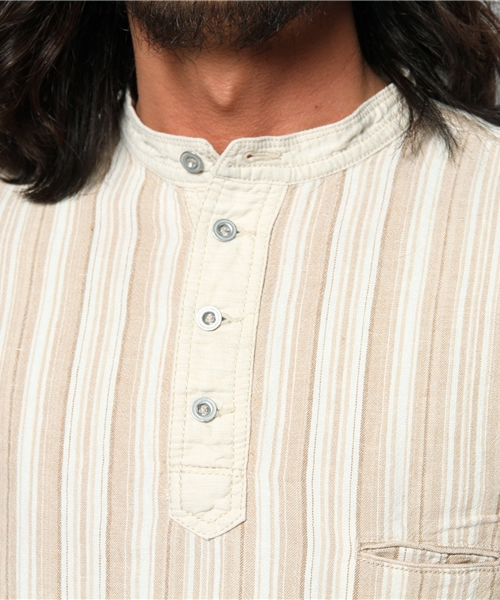 goa（ゴア）の「ﾘﾈﾝ混ｽﾄﾗｲﾌﾟﾍﾝﾘｰP,O（Tシャツ/カットソー・メンズ・ベージュ/カーキ・FREE）」の4枚目の写真