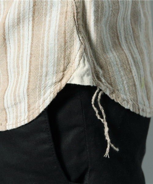 goa（ゴア）の「ﾘﾈﾝ混ｽﾄﾗｲﾌﾟﾍﾝﾘｰP,O（Tシャツ/カットソー・メンズ・ベージュ/カーキ・FREE）」の7枚目の写真