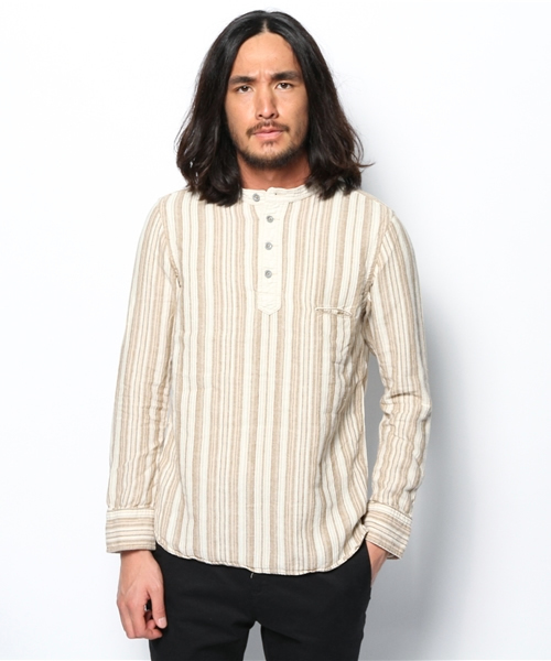 goa（ゴア）の「ﾘﾈﾝ混ｽﾄﾗｲﾌﾟﾍﾝﾘｰP,O（Tシャツ/カットソー・メンズ・ベージュ/カーキ・FREE）」の11枚目の写真