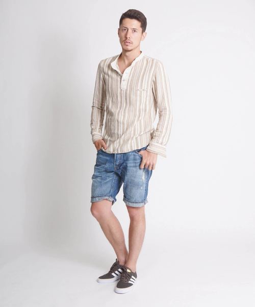 goa（ゴア）の「ﾘﾈﾝ混ｽﾄﾗｲﾌﾟﾍﾝﾘｰP,O（Tシャツ/カットソー・メンズ・ベージュ/カーキ・FREE）」の12枚目の写真