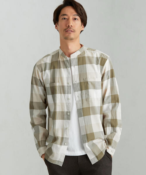 green label relaxing(グリーンレーベルリラクシング)の「SC ビエラ ブロックチェック バンド シャツ(シャツ/ブラウス・メンズ・ベージュ/ライトブルー・SMALL/MEDIUM/LARGE)」の2枚目の写真