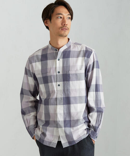 green label relaxing(グリーンレーベルリラクシング)の「SC ビエラ ブロックチェック バンド シャツ(シャツ/ブラウス・メンズ・ベージュ/ライトブルー・SMALL/MEDIUM/LARGE)」の1枚目の写真