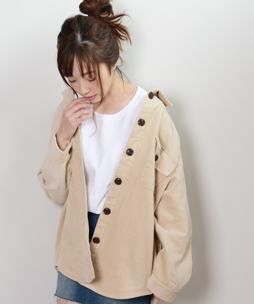shopnikoniko(ショップニコニコ)の「コーデュロイCPOジャケット(その他アウター・レディース・ブラウン/オフホワイト/モカ・フリー)」の3枚目の写真