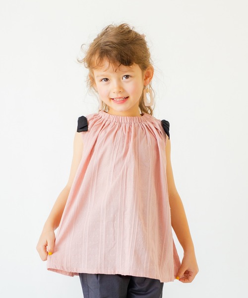 BRANSHES（ブランシェス）の「肩リボンチュニック（チュニック・キッズ・パープル/ピンクベージュ・120cm/130cm/110cm/90cm/140cm/100cm/150cm）」の2枚目の写真