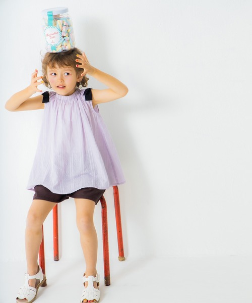 BRANSHES（ブランシェス）の「肩リボンチュニック（チュニック・キッズ・パープル/ピンクベージュ・120cm/130cm/110cm/90cm/140cm/100cm/150cm）」の3枚目の写真