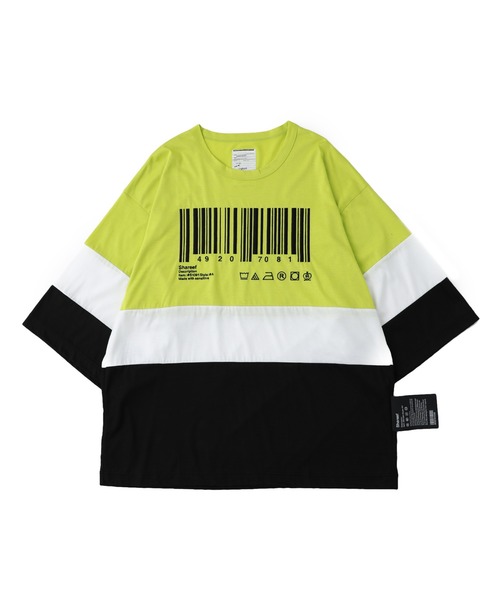 SHAREEF(シャリーフ)の「STUDIOUS別注 BARCODE T / 20535707(Tシャツ/カットソー・メンズ・レッド/ピンク/ライム・1/2)」の2枚目の写真