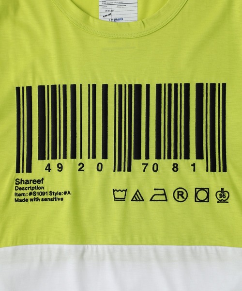SHAREEF(シャリーフ)の「STUDIOUS別注 BARCODE T / 20535707(Tシャツ/カットソー・メンズ・レッド/ピンク/ライム・1/2)」の6枚目の写真