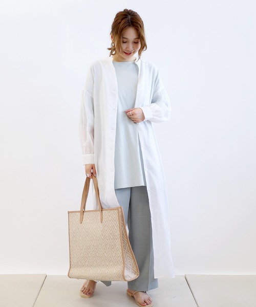 DouDou(ドゥドゥ)の「バックスピンドルシャツワンピース(ワンピース・レディース・オフホワイト/ブルーグリーン・FREE)」の7枚目の写真