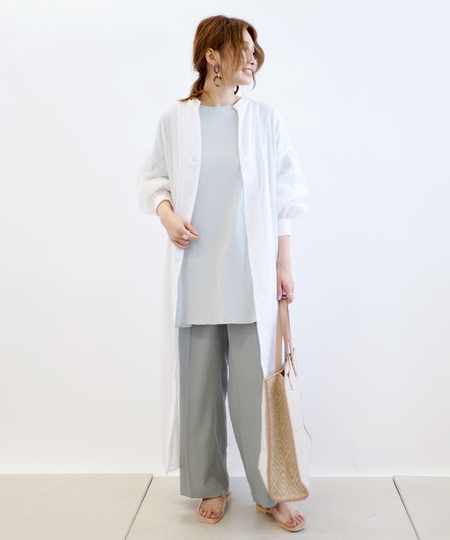 DouDou(ドゥドゥ)の「バックスピンドルシャツワンピース(ワンピース・レディース・オフホワイト/ブルーグリーン・FREE)」の9枚目の写真