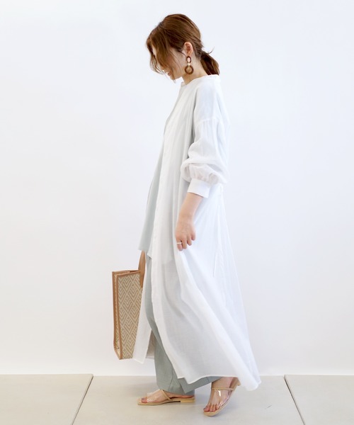 DouDou(ドゥドゥ)の「バックスピンドルシャツワンピース(ワンピース・レディース・オフホワイト/ブルーグリーン・FREE)」の10枚目の写真