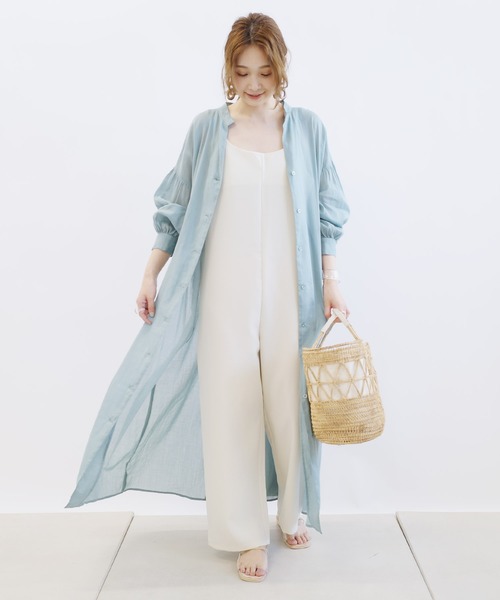 DouDou(ドゥドゥ)の「バックスピンドルシャツワンピース(ワンピース・レディース・オフホワイト/ブルーグリーン・FREE)」の14枚目の写真