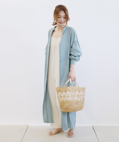 DouDou(ドゥドゥ)の「バックスピンドルシャツワンピース(ワンピース・レディース・オフホワイト/ブルーグリーン・FREE)」の16枚目の写真