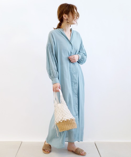 DouDou(ドゥドゥ)の「バックスピンドルシャツワンピース(ワンピース・レディース・オフホワイト/ブルーグリーン・FREE)」の20枚目の写真